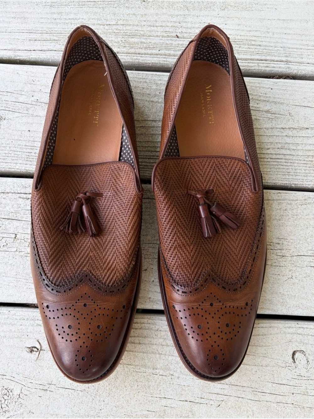Moretti Gold Label Men’s Brown Leather Tassel Loafers - Size 14